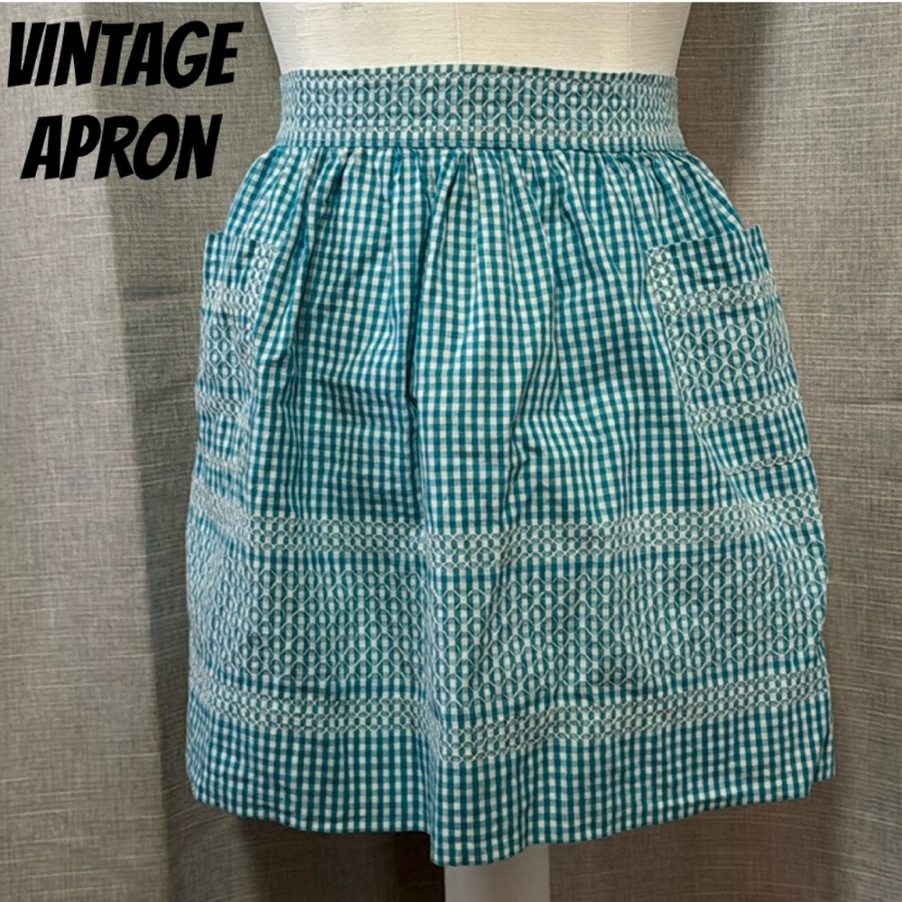 Vintage Apron-EUC-Blue/White Gingham Check-Side Pockets